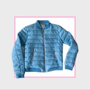 Baby blue bomber puffer jacket